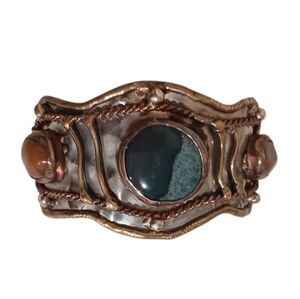 Brutalist Mixed Metal Natural Stone Cuff Bracelet